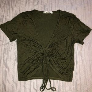 Olive Green Crop Top w/ Adjustable Tie